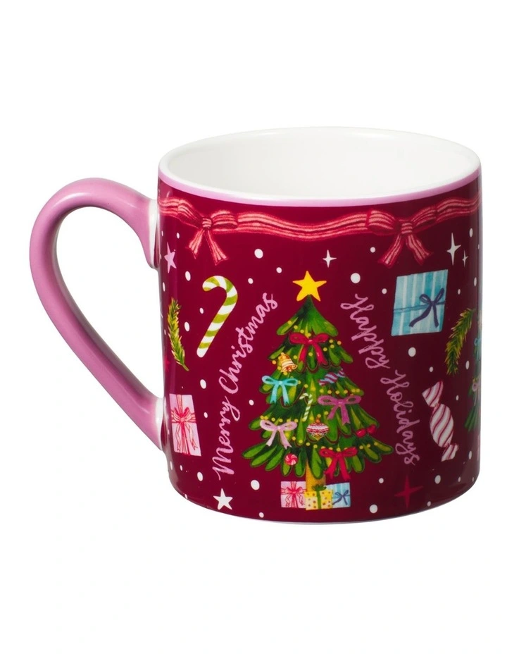 Fa la la Mug 400ML Set of 2 Gift Boxed in Green/Burgundy image 4
