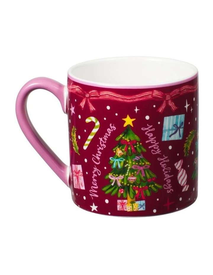 Fa la la Mug 400ML Set of 2 Gift Boxed in Green/Burgundy image 5