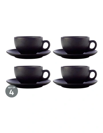 Caviar Coupe Cup And Saucer 250ml Set of 4 in Black