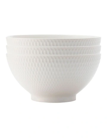 Diamonds Noodle Bowl 18cm Set of 3 in White