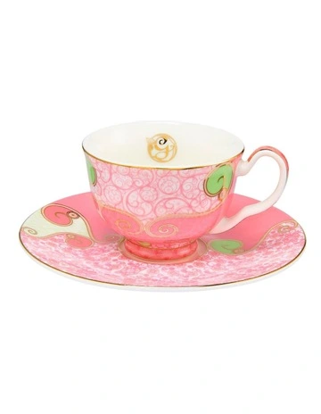 Wicked Pink Goes Good With Green Demi Cup & Saucer 85ml Set of 2 Glinda Gift Boxed