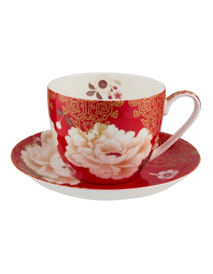 Kimono Breakfast Cup & Saucer 480ml in Red image 1