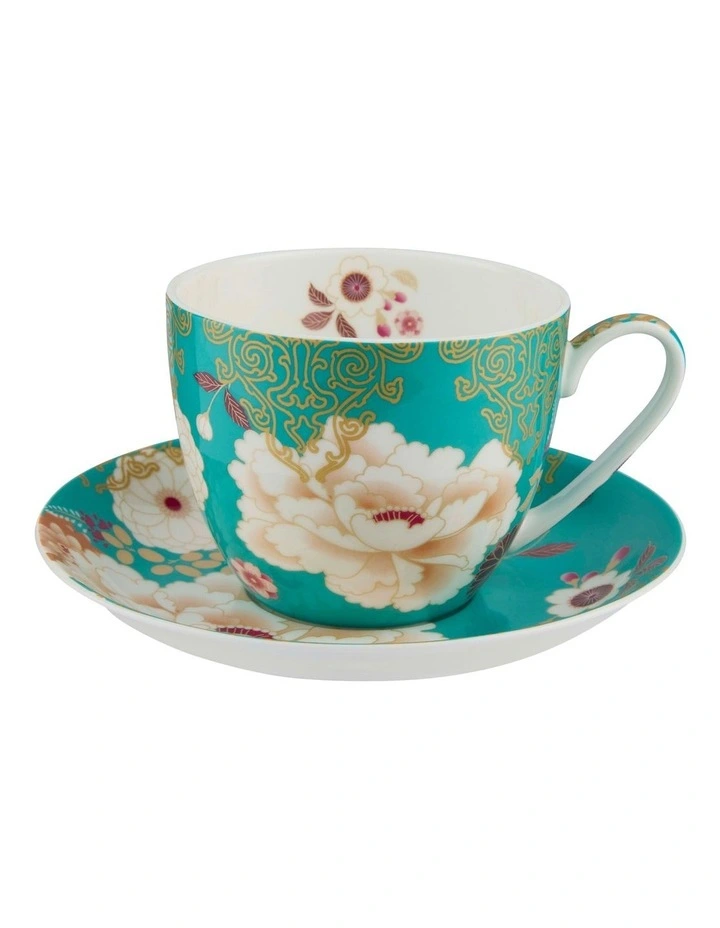 Kimono Breakfast Cup And Saucer 480ml in Teal image 1