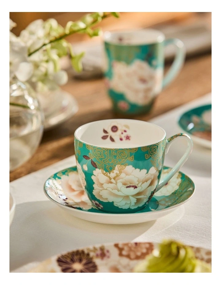 Kimono Breakfast Cup And Saucer 480ml in Teal image 3