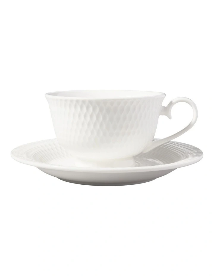 White Basics Diamonds Footed Cup & Saucer 260ML image 1