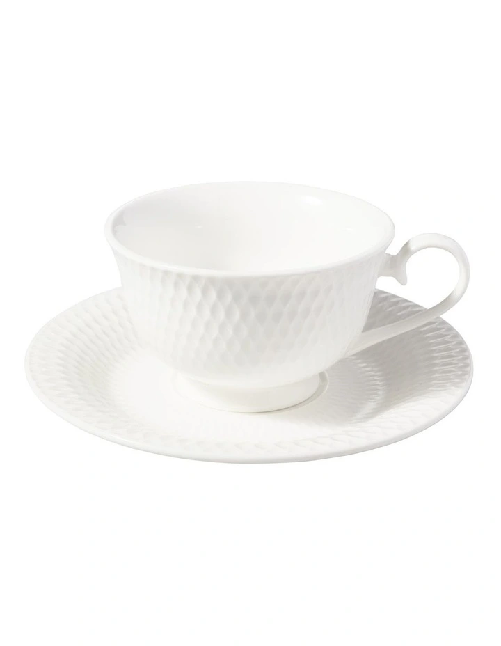 White Basics Diamonds Footed Cup & Saucer 260ML image 2
