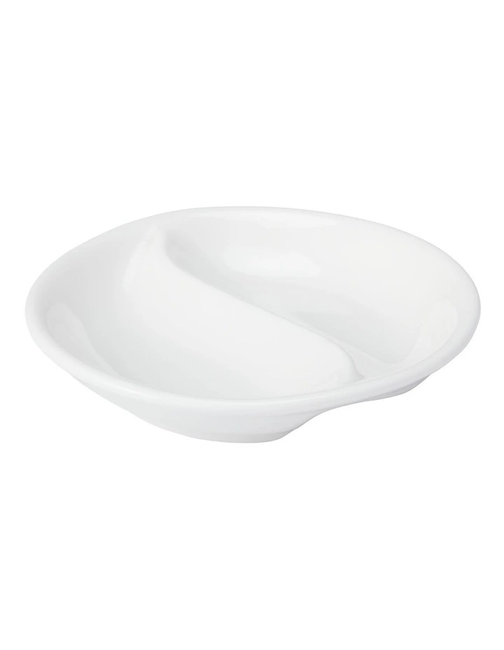White Basics Round Divide Sauce Dish 10cm in White image 1