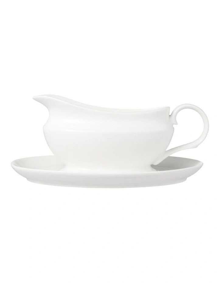 White Basics Gravy Boat And Saucer 550ml Gift Boxed in White image 1