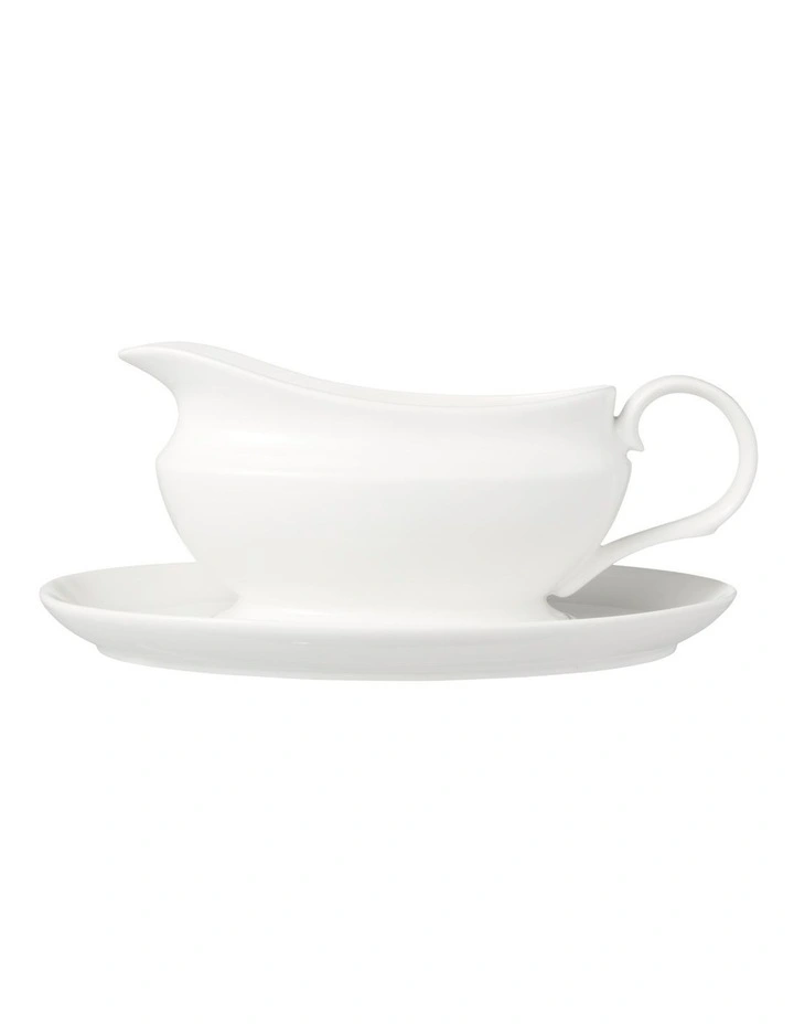 White Basics Gravy Boat And Saucer 550ml Gift Boxed in White image 1