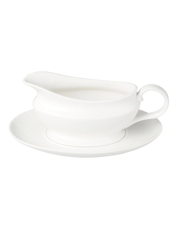 White Basics Gravy Boat And Saucer 550ml Gift Boxed in White image 2