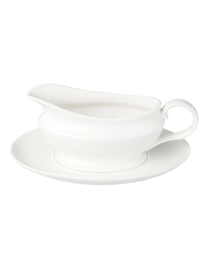 White Basics Gravy Boat And Saucer 550ml Gift Boxed in White image 2