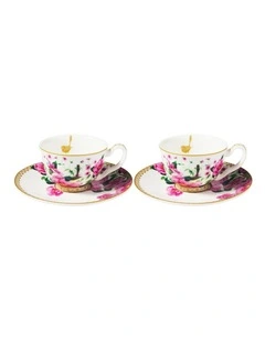 Teas & C's Silk Road Demi Cup & Saucer 85ml Set of 2 Gift Boxed in White