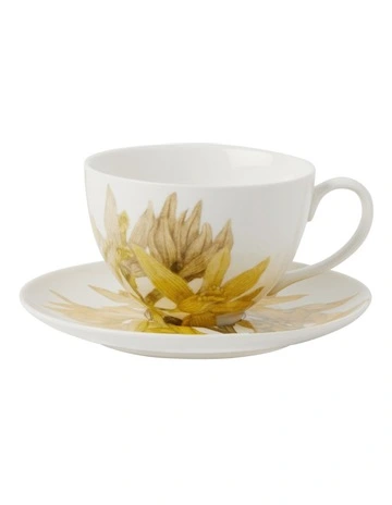 Royal Botanic Gardens Australian Orchids Cup & Saucer 240ml Gift Boxed in Yellow