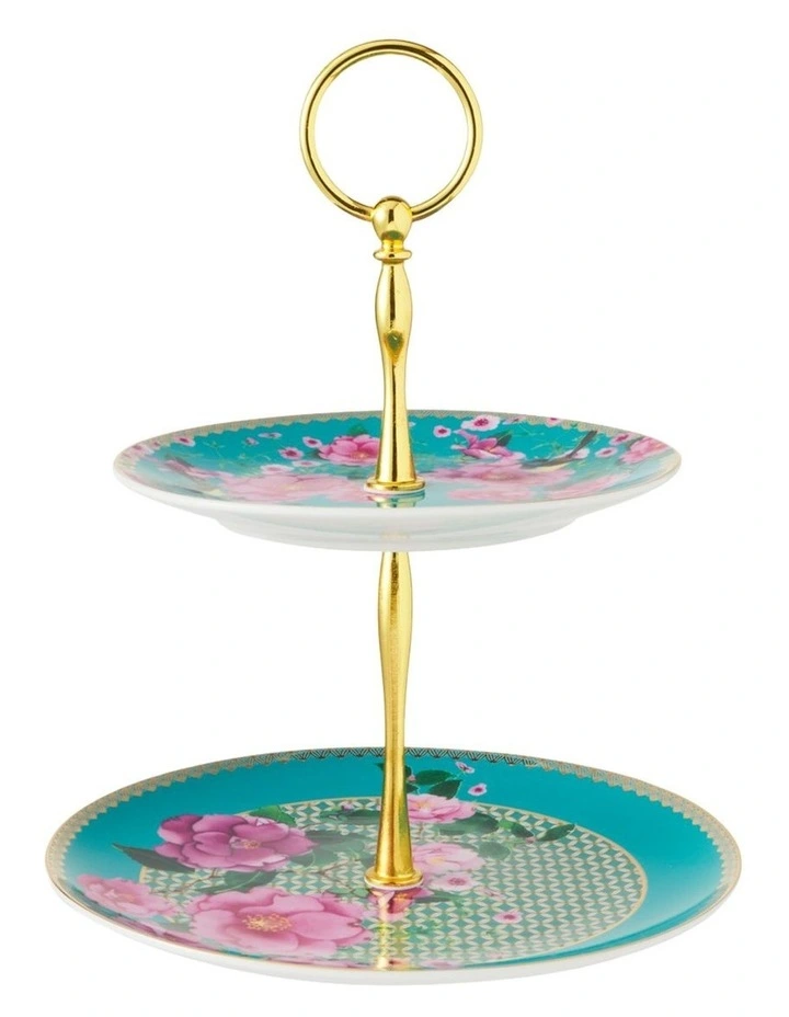 Teas & C's Silk Road 2-Tier Cake Stand Gift Boxed in Aqua image 1