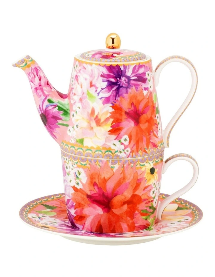 Teas & C's Dahlia Daze Tea for One with Infuser 340ml Gift Boxed in Multi image 1