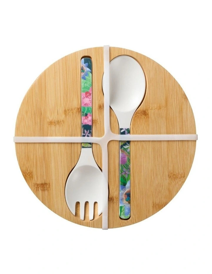 Tropical Twilight Melamine Bowl With Lid 25x9cm & Salad Servers image 3
