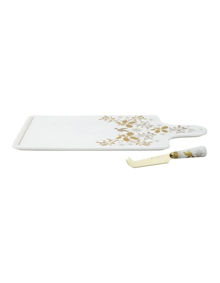 Christmas Cheese Paddle & Knife Set in White image 1