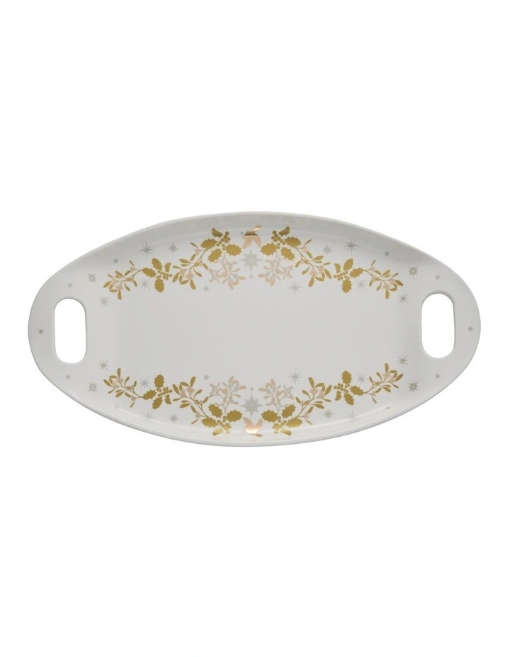 Christmas Handled Oval Platter 52.5x28cm in White image 1
