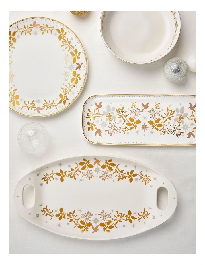 Christmas Handled Oval Platter 52.5x28cm in White image 3