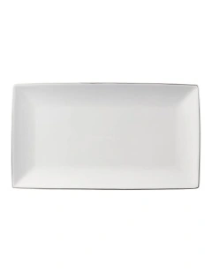 White Platinum Rectangular Platter 34x19cm Gift Boxed in Silver