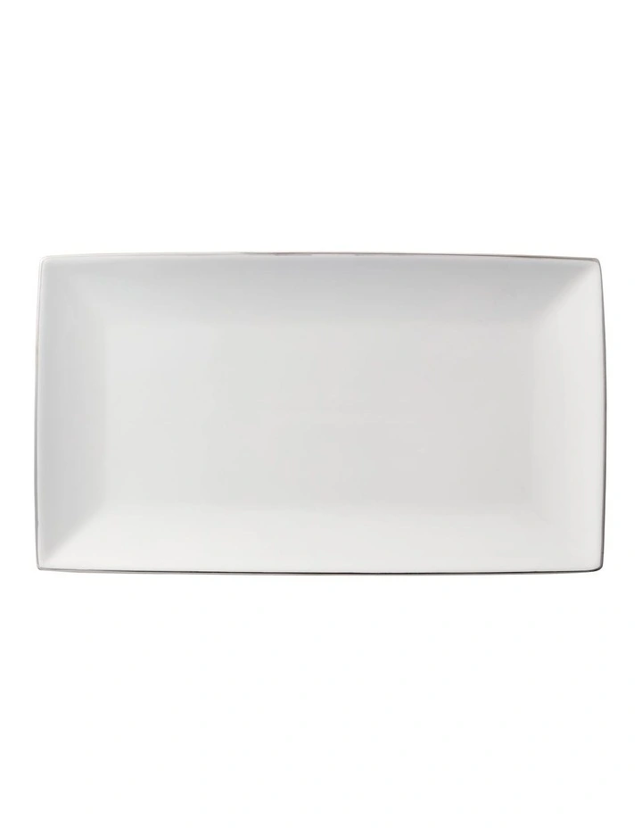 White Platinum Rectangular Platter 34x19cm Gift Boxed in Silver image 1