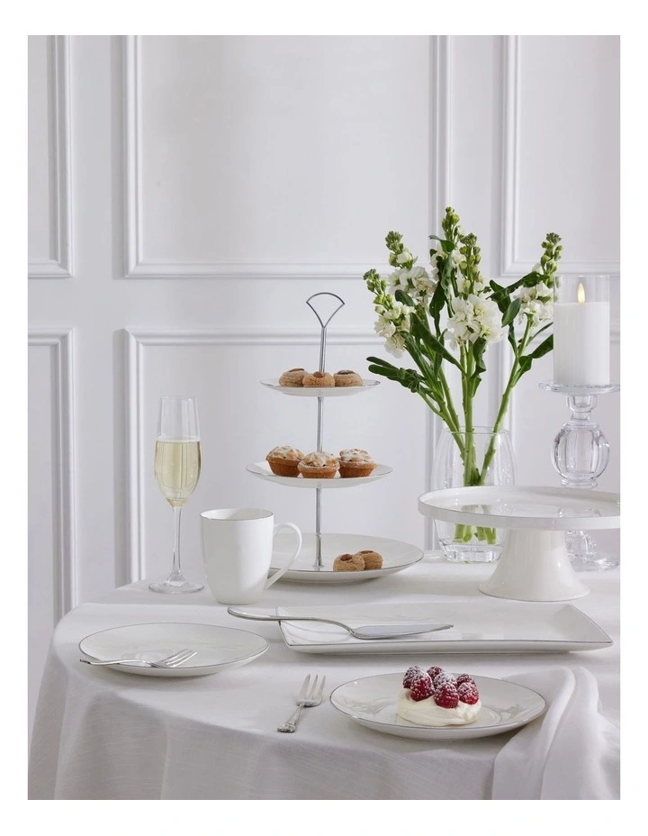 White Platinum Rectangular Platter 34x19cm Gift Boxed in Silver image 3