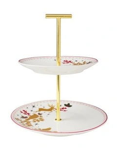 White Christmas 2026 2 Tiered Cake Stand 15/19x22cm Gift Boxed