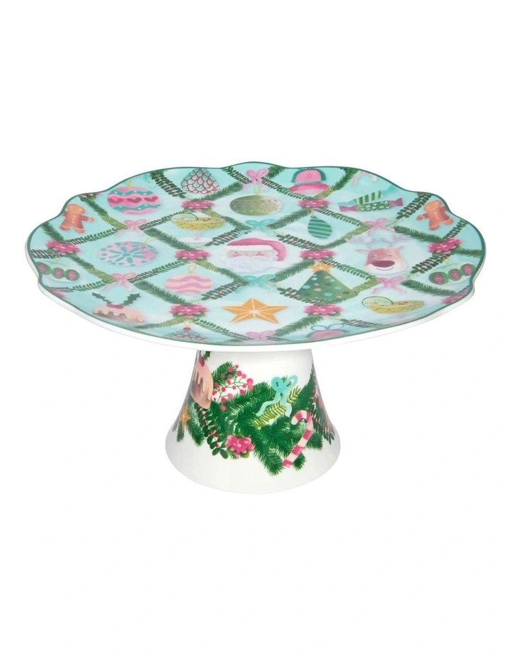 Tis The Season Footed Cake Stand Gift Boxed 28cm in Multi image 1