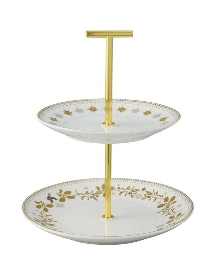 Christmas 2 Tiered Cake Stand 15/19x22cm in White image 1