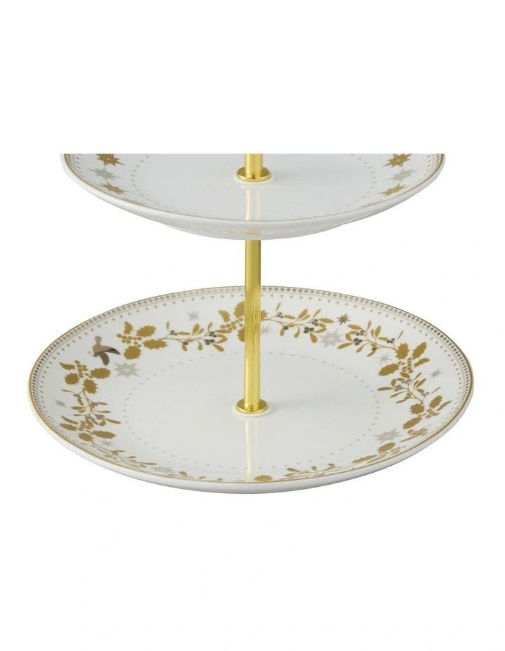 Christmas 2 Tiered Cake Stand 15/19x22cm in White image 3