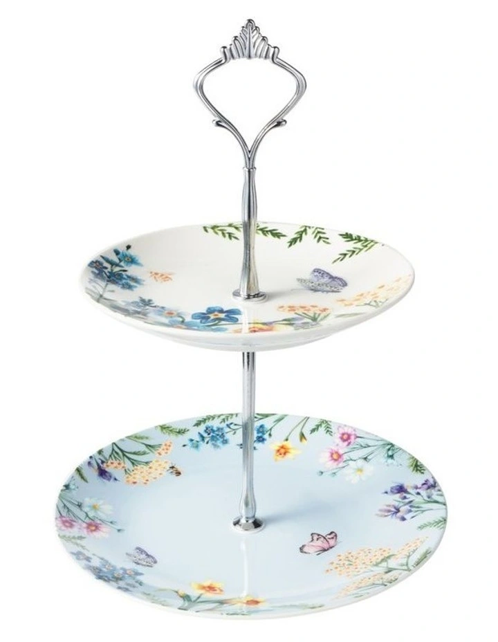 Fluttering Meadow 2 Tiered Cake Stand 15&19cm Gift Boxed image 1