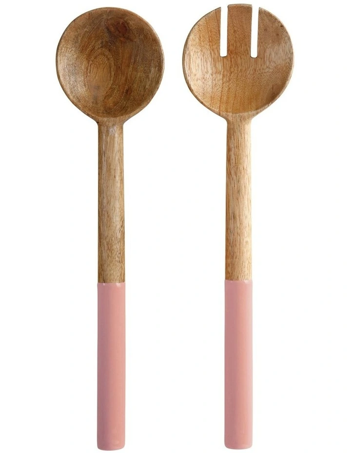 Mezze Salad Servers Mango Wood 31cm in Salmon image 1