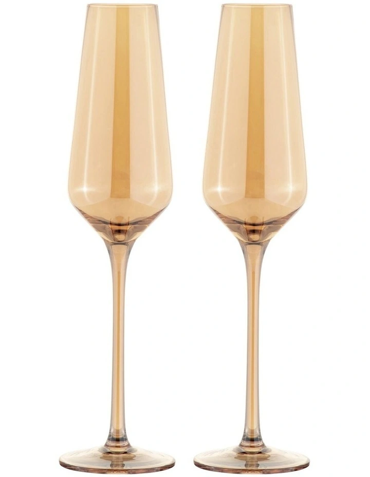 Glamour Flute 230ml Set of 2 Gift Boxed in Gold image 1