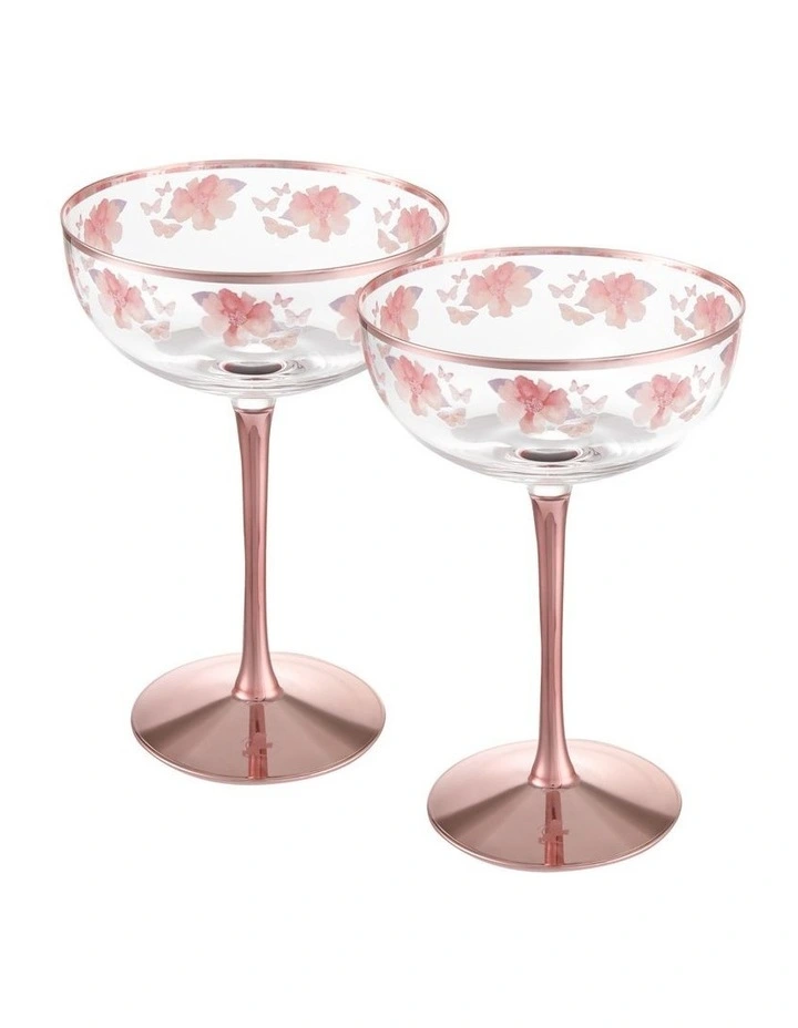 Camilla Coupe Glass 280ml Set of 2 Gift Boxed in Rose Gold image 2