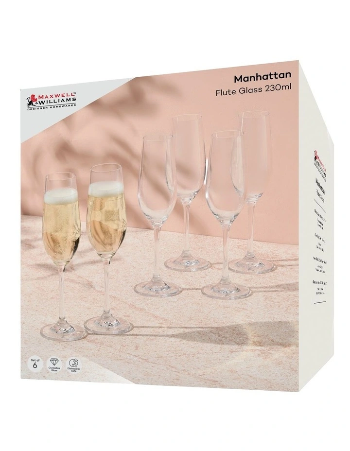 Manhattan Flute Glass 230ml Set of 6 Gift Boxed in Clear image 4
