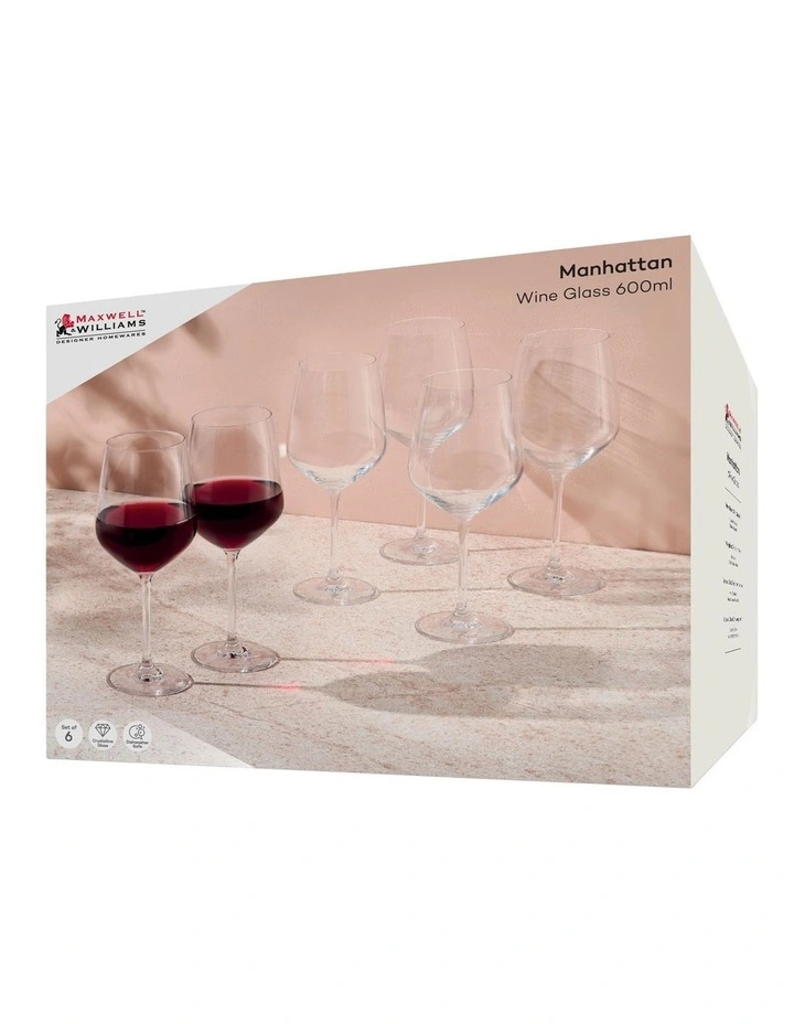 Manhattan Wine Glass 600ml Set of 6 Gift Boxed in Clear image 4