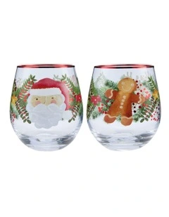 Tis The Season Stemless Glass Set of 2 in Multi