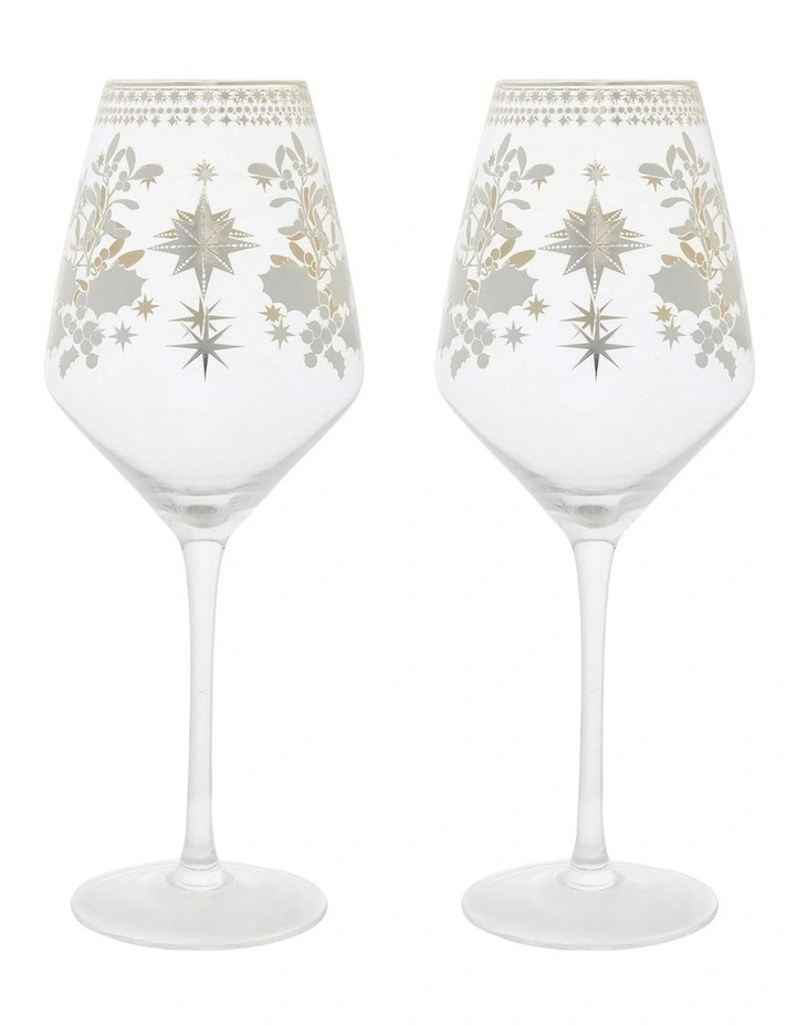 White Christmas Wine Glass 500ml Set of 2 in Silver image 1