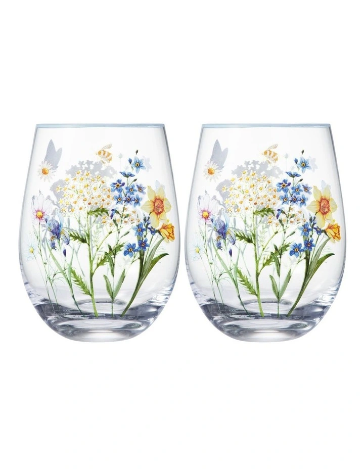 Fluttering Meadow Stemless Wine Glass 550ML Set of 2 Gift Boxed image 1
