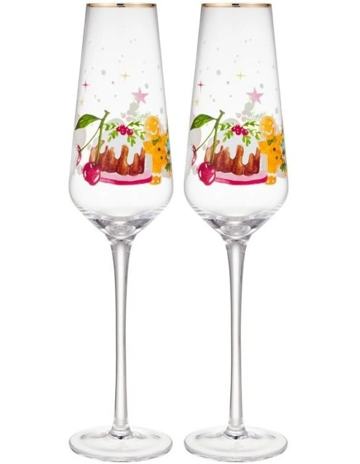 Fa la la Champagne Flute Glass 240ML Set of 2 Gift Boxed image 1