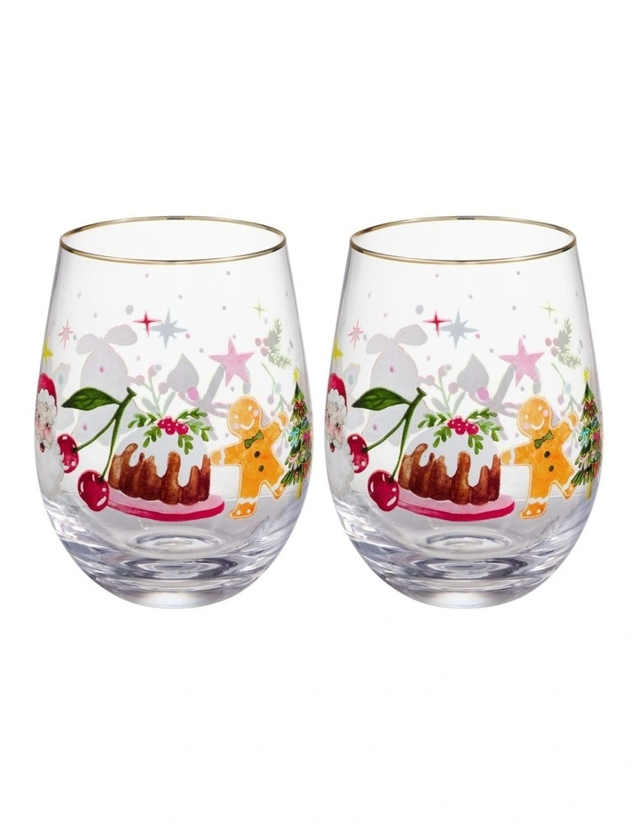 Fa la la Stemless Wine Glass 550ML Set of 2 Gift Boxed image 2