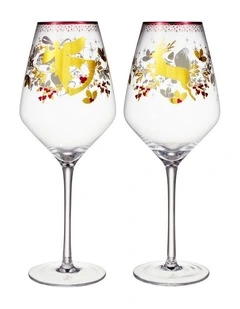 White Christmas 2026 Wine Glass 500ML Set of 2 Gold Gift Boxed