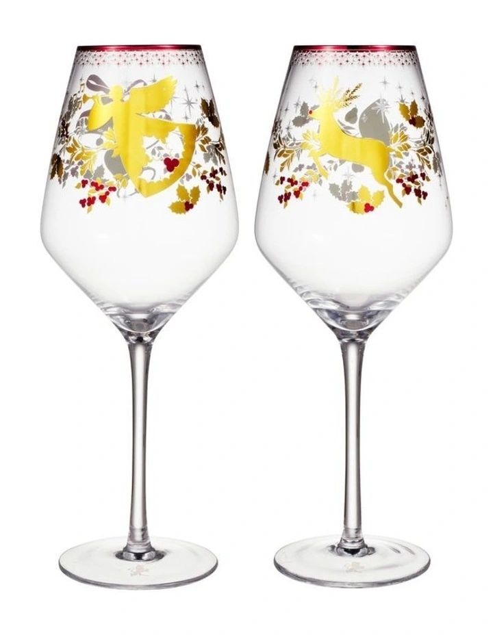 White Christmas 2026 Wine Glass 500ML Set of 2 Gold Gift Boxed image 1
