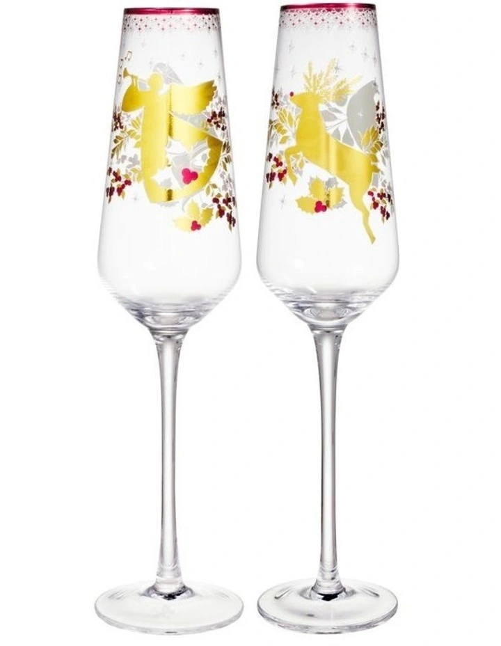 White Christmas 2026 Champagne Flute 240ML Set of 2 Gold Gift Boxed image 1
