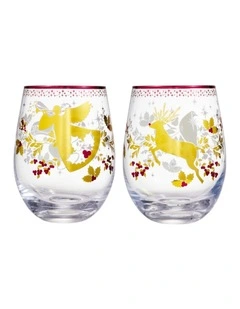 White Christmas 2026 Stemless Wine Glass 550ML Set of 2 Gold Gift Boxed