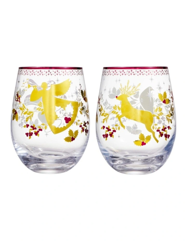 White Christmas 2026 Stemless Wine Glass 550ML Set of 2 Gold Gift Boxed image 1
