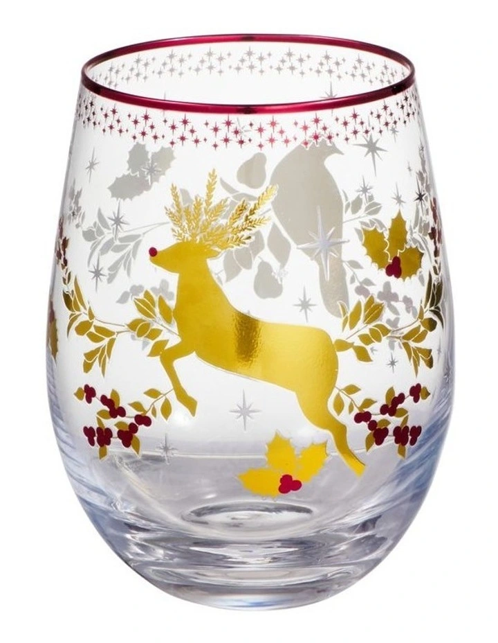 White Christmas 2026 Stemless Wine Glass 550ML Set of 2 Gold Gift Boxed image 3