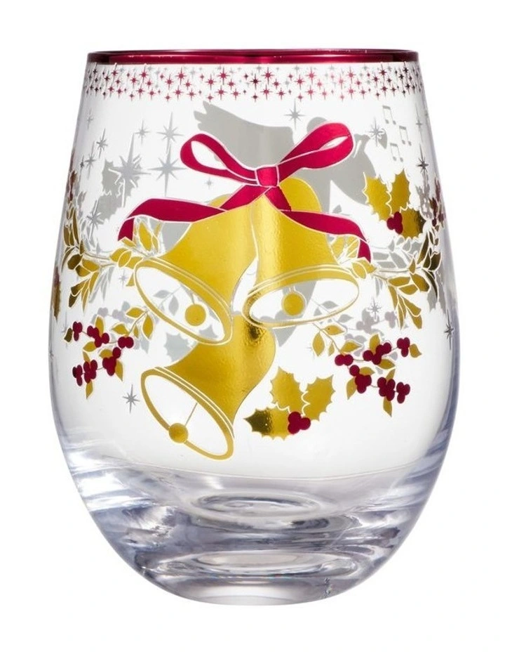 White Christmas 2026 Stemless Wine Glass 550ML Set of 2 Gold Gift Boxed image 4