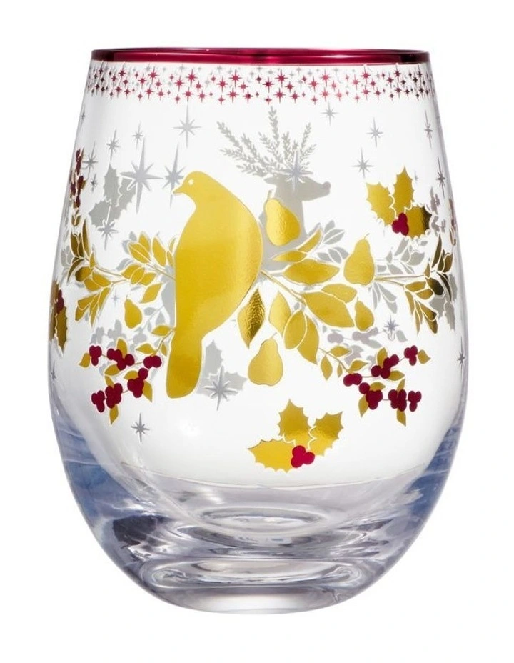 White Christmas 2026 Stemless Wine Glass 550ML Set of 2 Gold Gift Boxed image 5