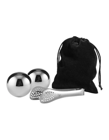 Reusable Ice Ball Set of 2 With Tongs in Stainless Steel